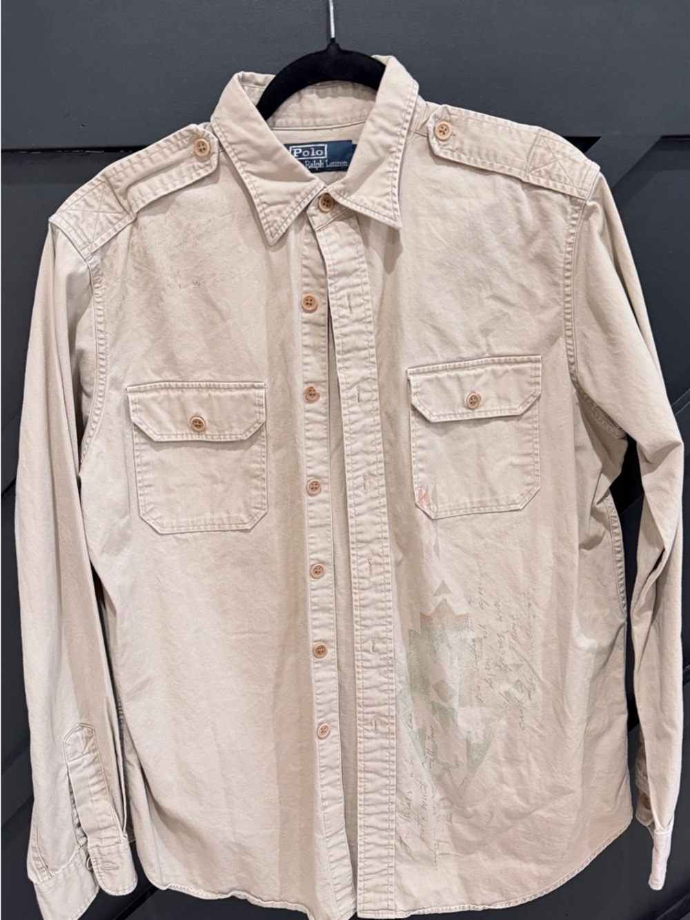 Ralph Lauren Men's Light Beige Long-Sleeve Button-Down Shirt